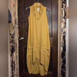 NWT Cynthia Rowley Mustard Yellow High-Low Dress w/ Front Detailing